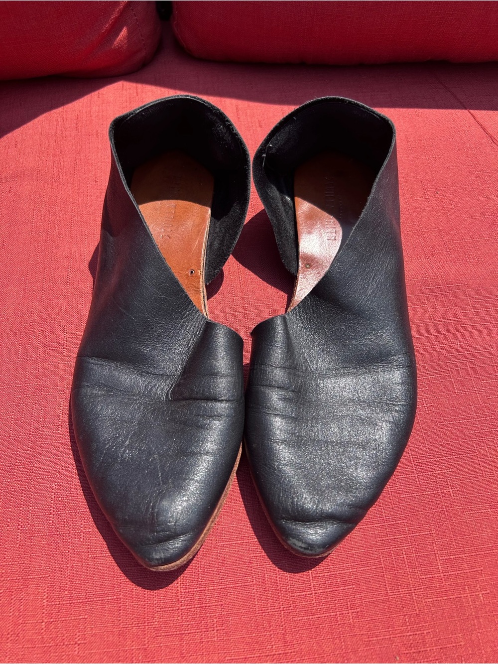 Women's Black Leather Slip-On Flats